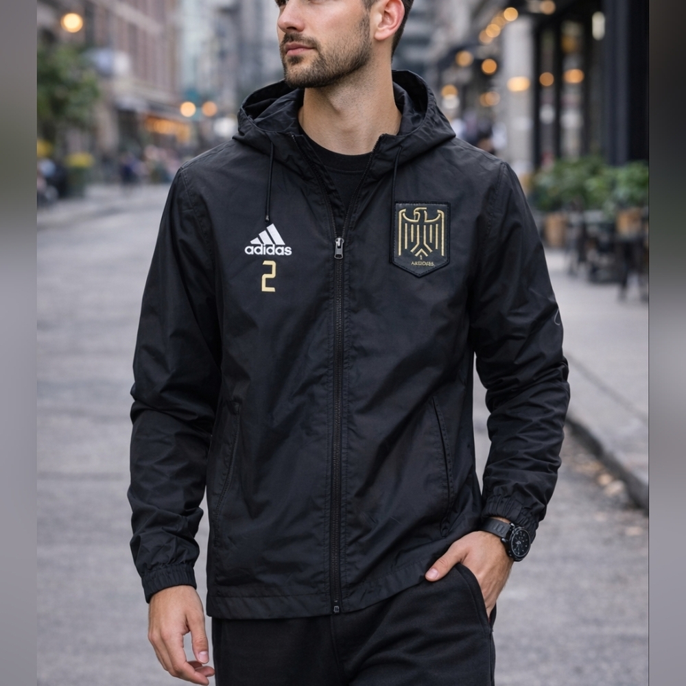 Adidas Black Windbreaker Jacket Size XS Hooded Full Zip Lightweight Jacket